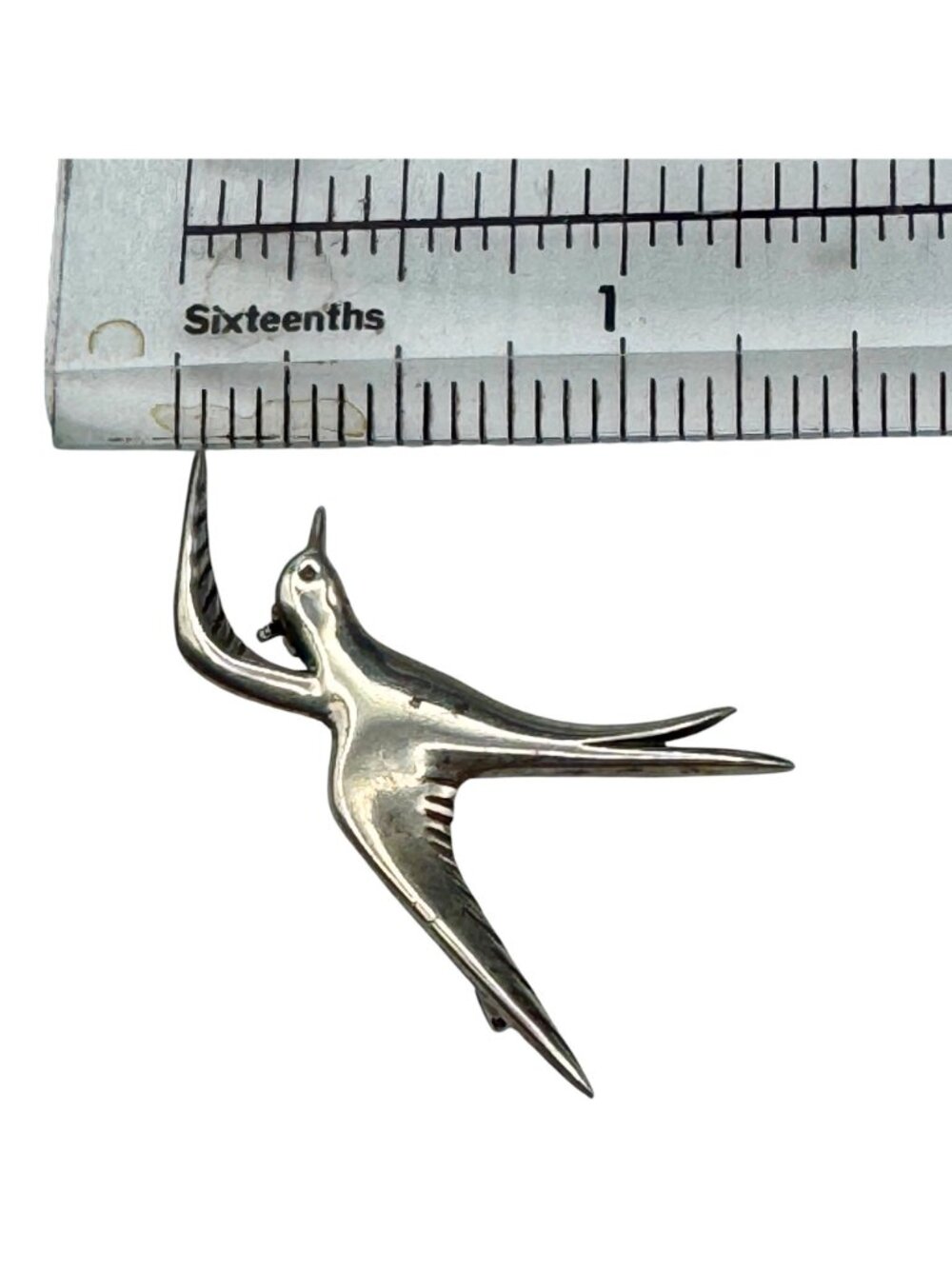 Sterling Silver Seabird Seagull Brooch Pin 1.75" Vintage Flying Bird Signed MG - Picture 10 of 11